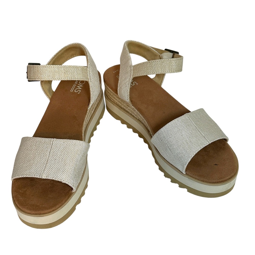 Toms Sandals Shoes Diana Espadrille Wedge Platform Sawtooth Sole Gold 9 Boho